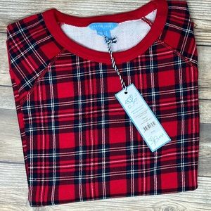 Draper James red plaid sweatshirt like piece size XS